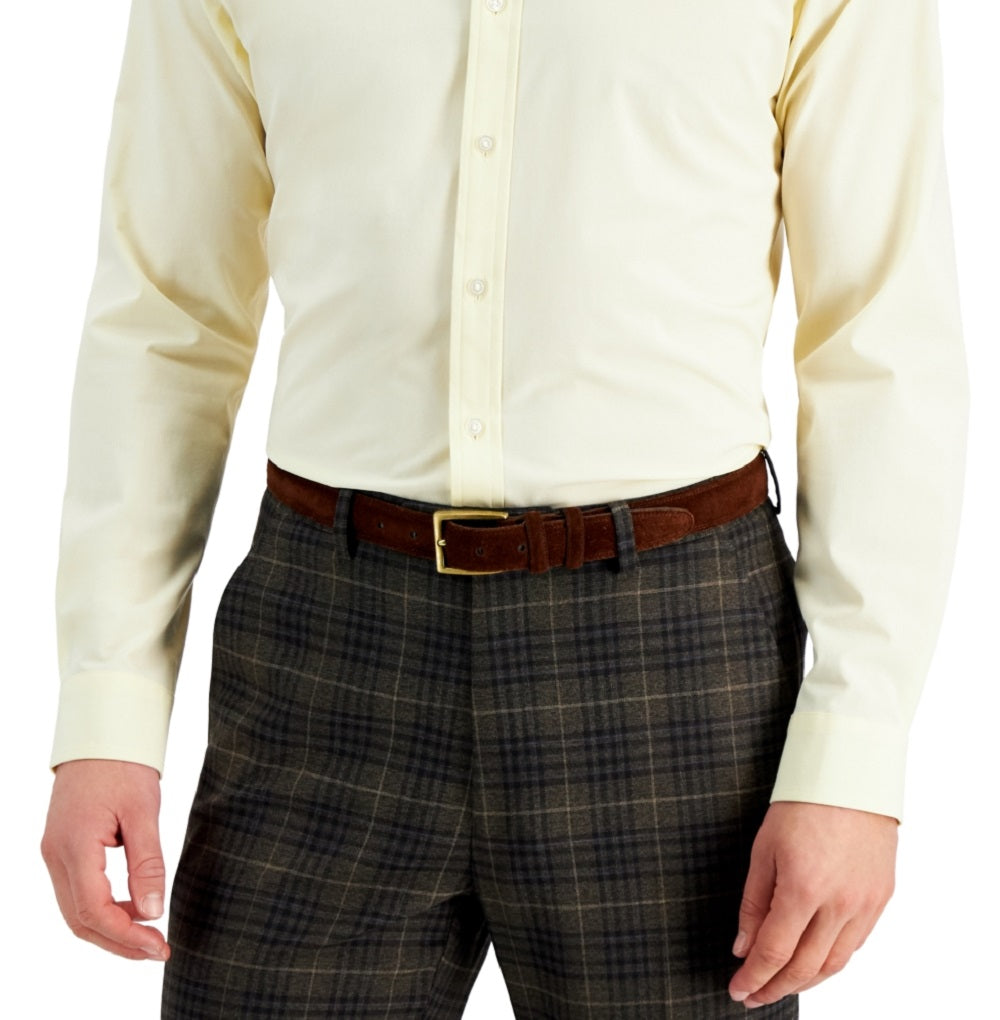 Camisa social masculina Club Room Slim Fit com elasticidade em 4 direções, amarela, tamanho XX-G