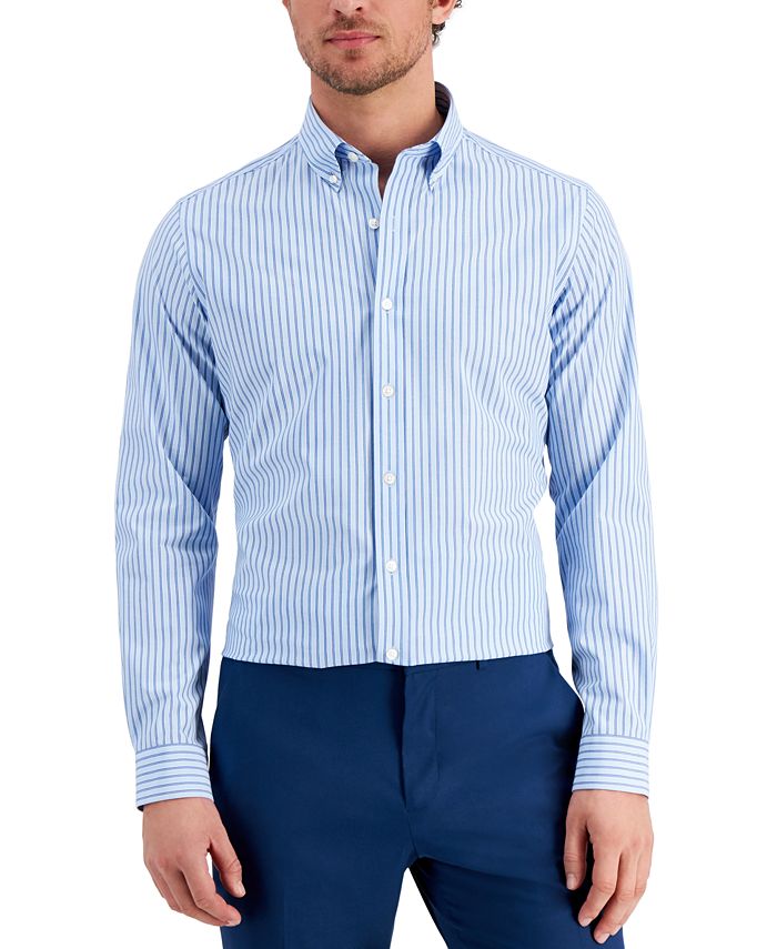Camisa social masculina Club Room Slim Fit com listras elásticas em 4 direções, azul, tamanho médio