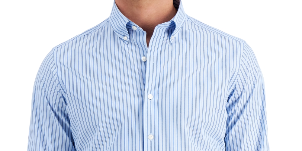 Camisa social masculina Club Room Slim Fit com listras elásticas em 4 direções, azul, tamanho médio