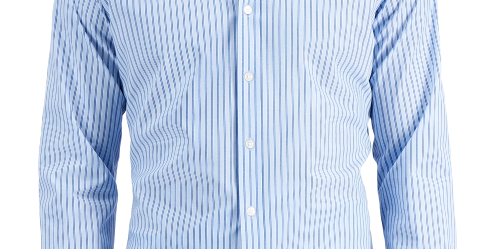 Camisa social masculina Club Room Slim Fit com listras elásticas em 4 direções, azul, tamanho médio