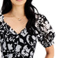 Blusa feminina estampada com manga bufante da INC International Concepts, preta, tamanho médio