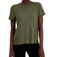 Camiseta feminina Alfani com gola redonda, verde, tamanho pequeno