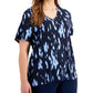 Camiseta feminina estampada com decote em V Alfani, azul, tamanho 0X