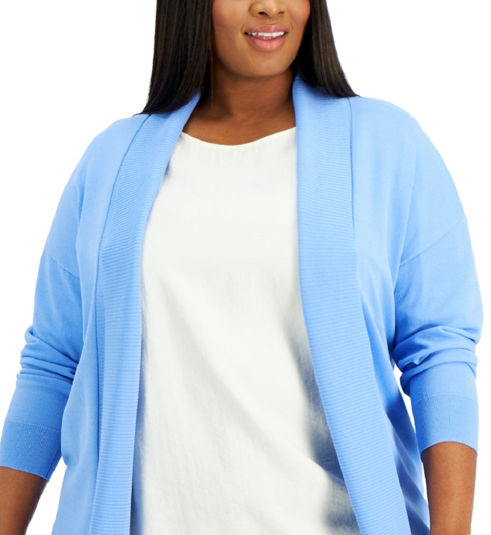 Cardigan feminino Alfani com frente aberta, azul, tamanho 0X