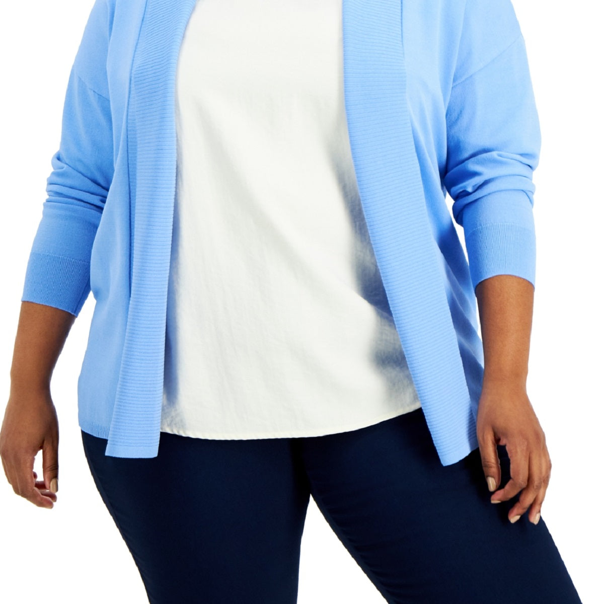 Cardigan feminino Alfani com frente aberta, azul, tamanho 0X