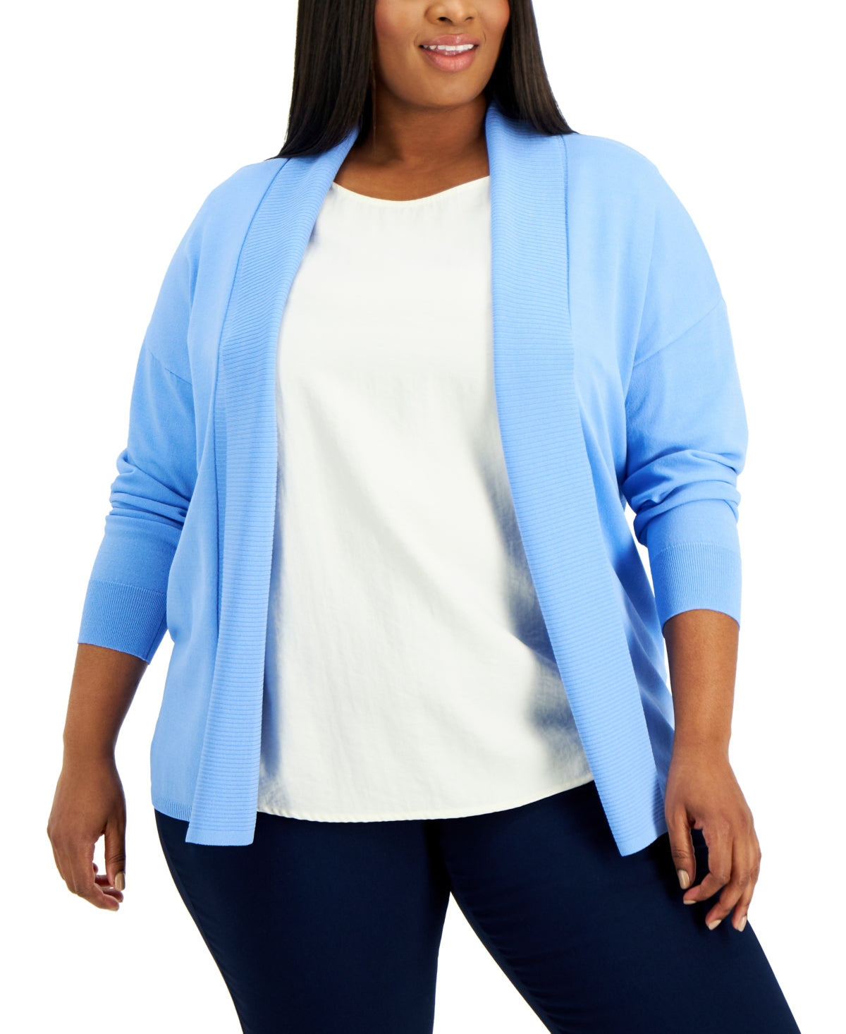 Cardigan feminino Alfani com frente aberta, azul, tamanho 0X