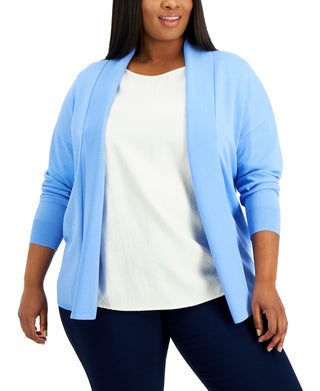Cardigan feminino Alfani com frente aberta, azul, tamanho 0X