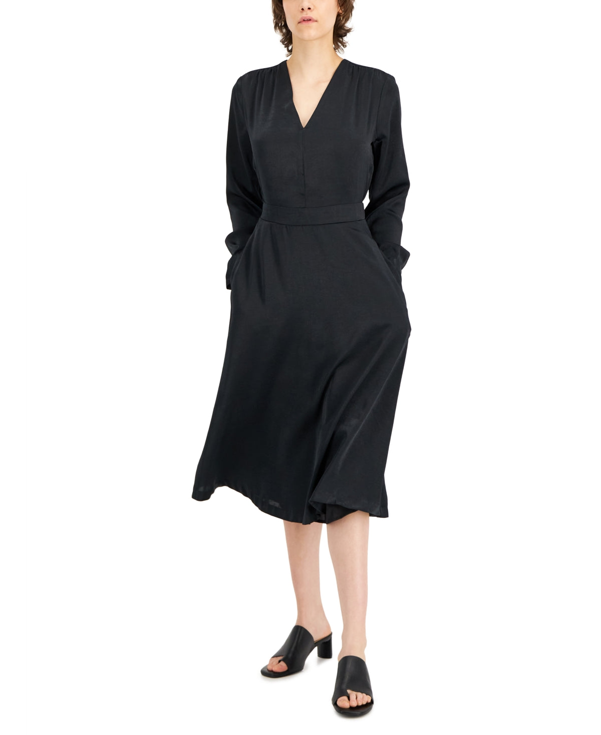 Vestido feminino Alfani com decote em V, preto, tamanho X-S