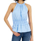 INC International Concepts Blusa feminina estilo smock cintura halter azul tamanho pequeno