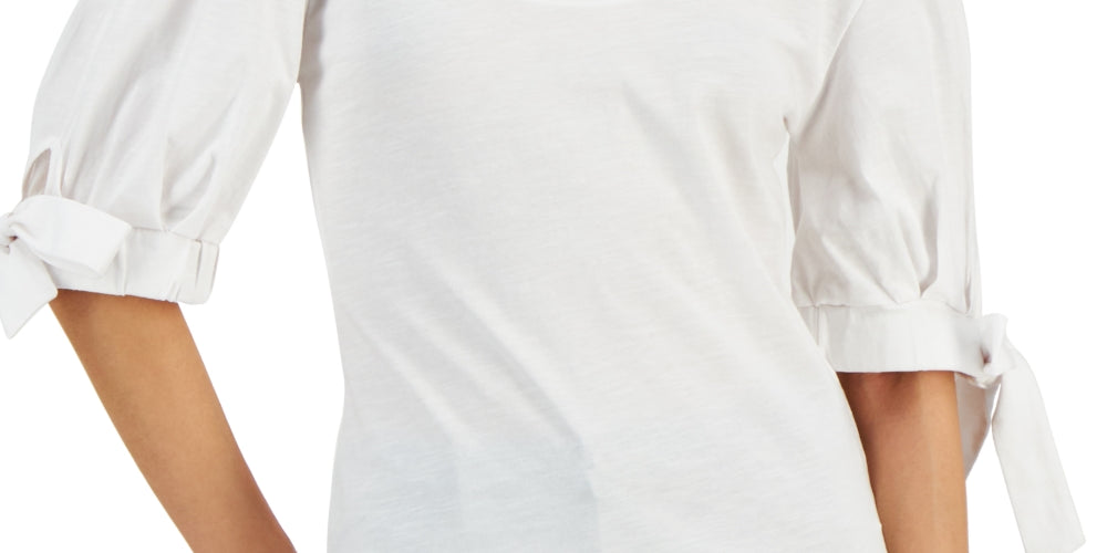 INC International Concept Top feminino com manga amarrada, branco, tamanho XX-G