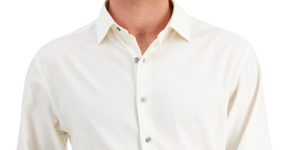 Camisa social masculina Alfani Regular Fit com elasticidade bidirecional em espinha de peixe, bege, tamanho 17 x 34 x 35