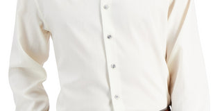Camisa social masculina Alfani Regular Fit com elasticidade bidirecional em espinha de peixe, bege, tamanho 17 x 34 x 35