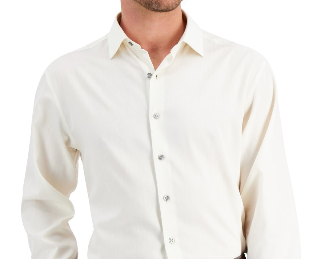 Camisa social masculina Alfani Regular Fit com elasticidade bidirecional em espinha de peixe, tamanho 34x35, marrom