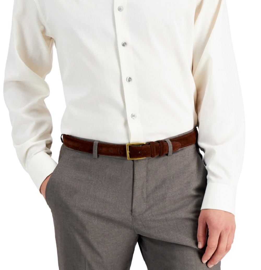 Camisa social masculina Alfani Regular Fit com elasticidade bidirecional em espinha de peixe, tamanho 34x35, marrom