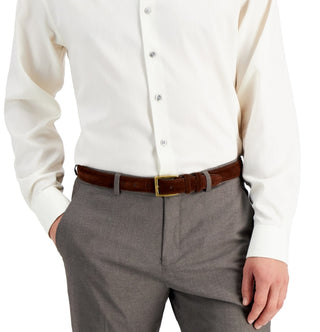 Camisa social masculina Alfani Regular Fit com elasticidade bidirecional em espinha de peixe, tamanho 34x35, marrom