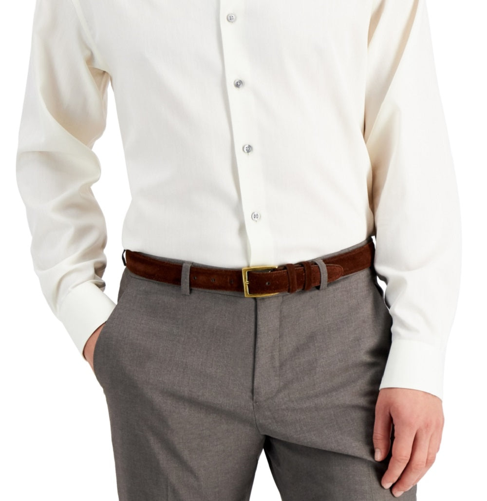 Camisa social masculina Alfani Regular Fit com elasticidade bidirecional em espinha de peixe, tamanho 34x35, marrom