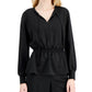 Blusa peplum franzida feminina Alfani, preta, tamanho médio