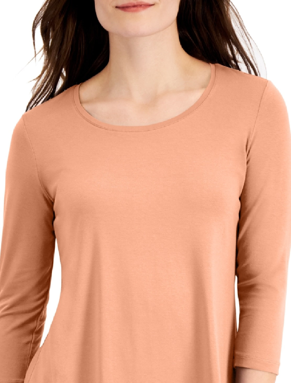 JM Collection Blusa Túnica Feminina Manga 3/4 Lisa Laranja Tamanho Grande