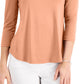 JM Collection Blusa Túnica Feminina Manga 3/4 Lisa Laranja Tamanho Grande