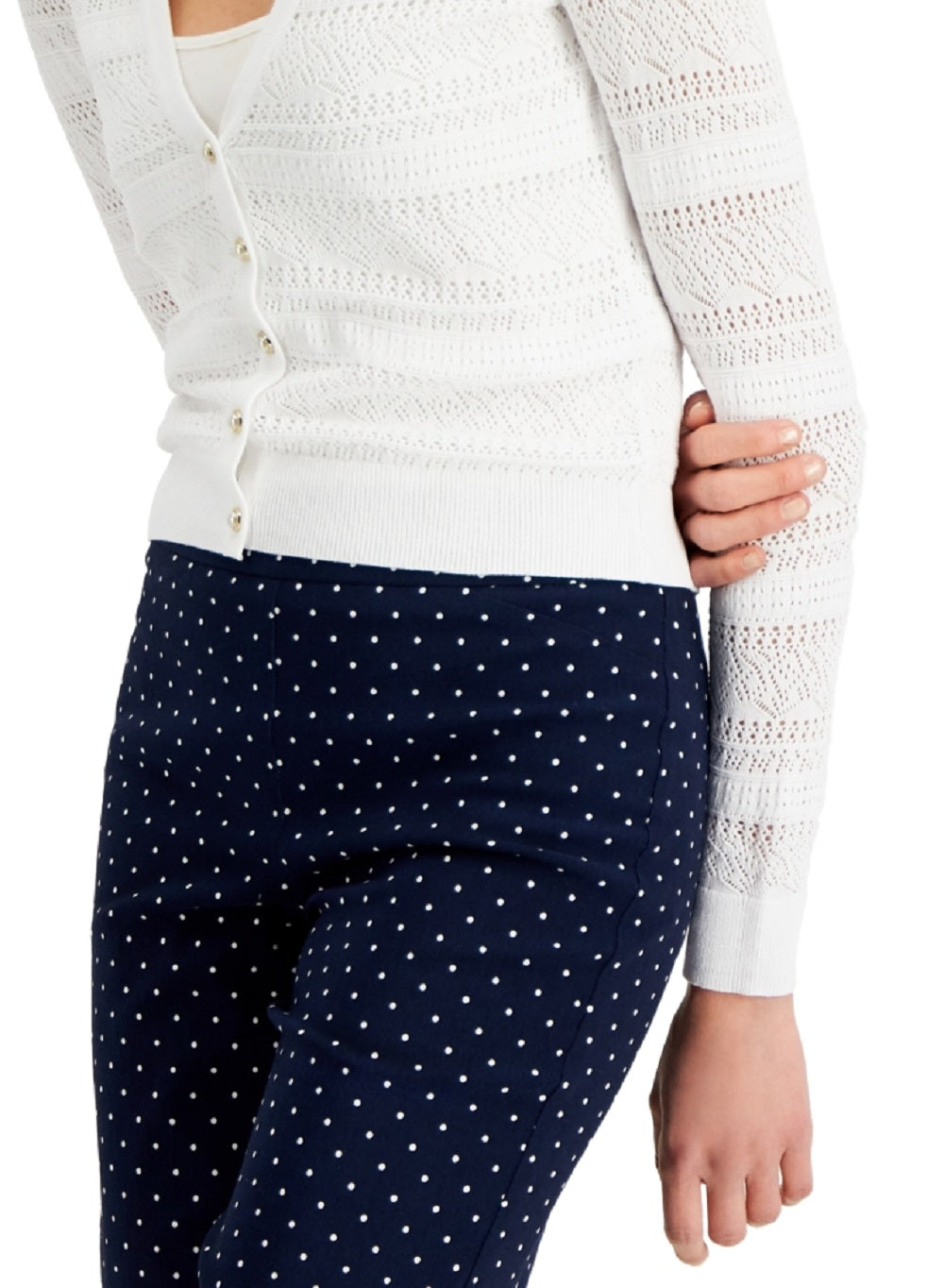 Cardigan feminino Charter Club com botões mistos, tamanho grande, branco