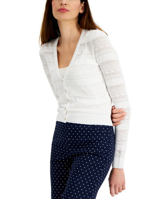 Charter Club Women's Mixed Stitch Button Cardigan White Size Large