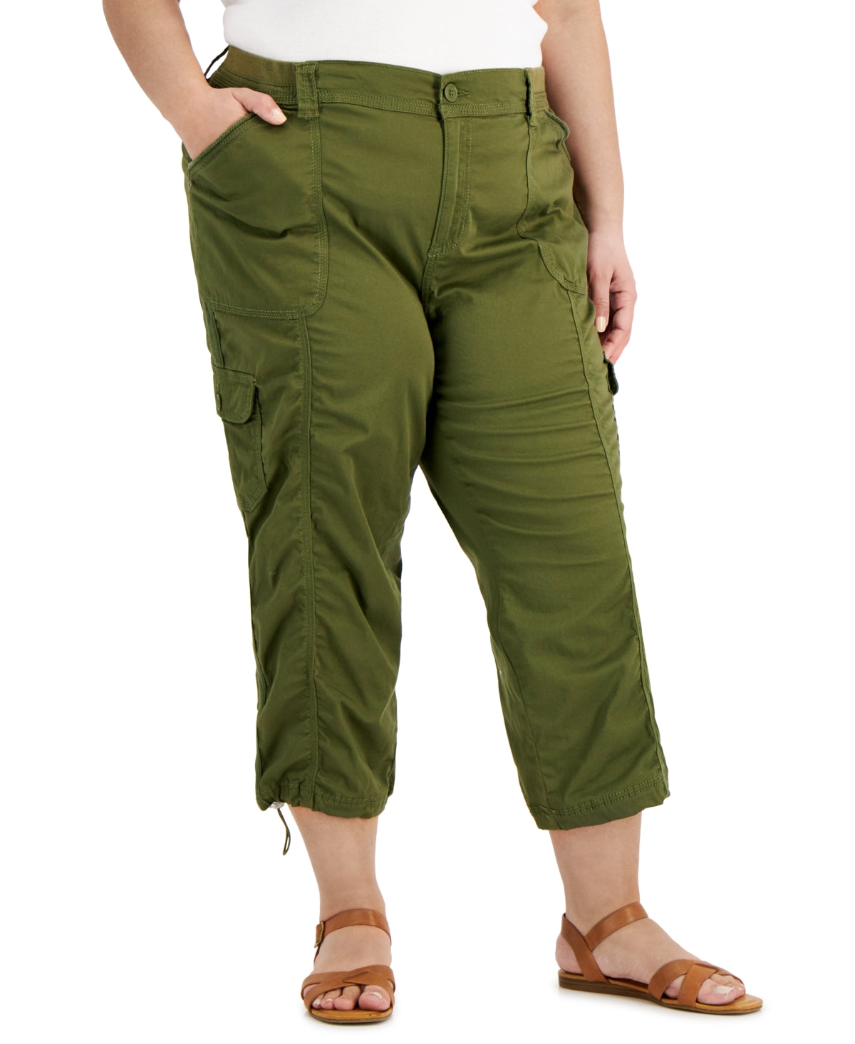 Calça Capri Feminina Estilo &amp; Co com Barra Bungee Verde Tamanho Pequeno