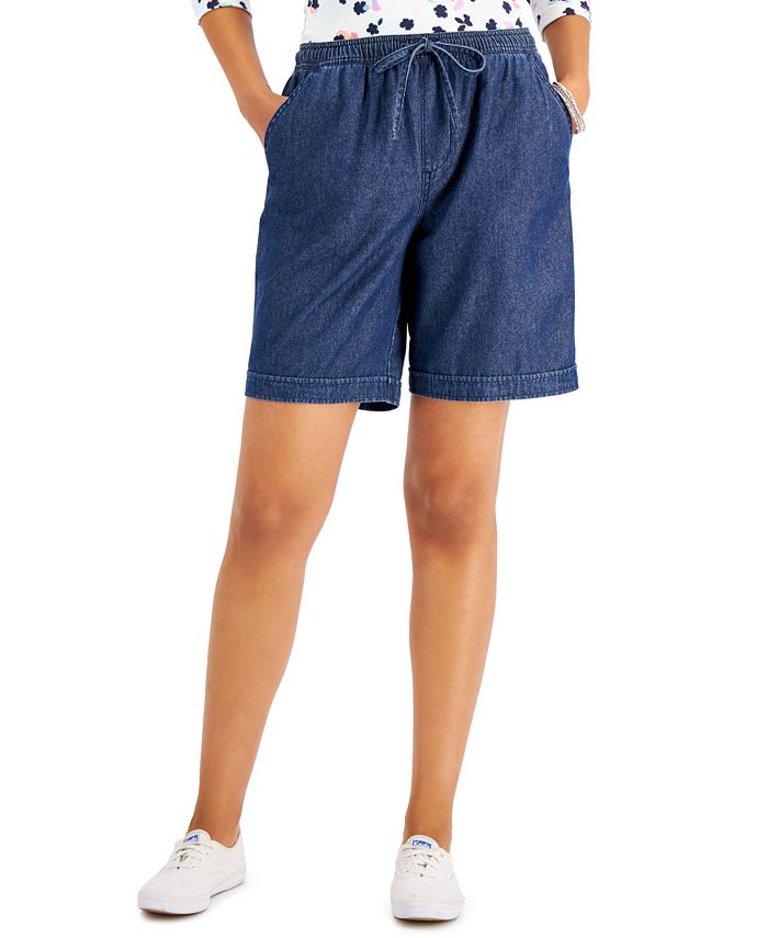 Shorts feminino Karen Scott Gemma de algodão azul, tamanho pequeno, extragrande