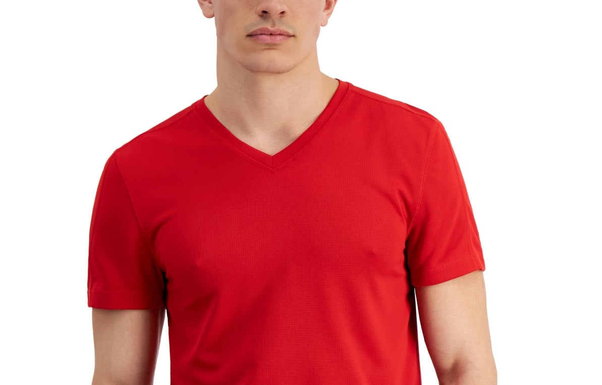 Camiseta masculina ID Ideology Birdseye Mesh com decote em V, vermelha, tamanho médio