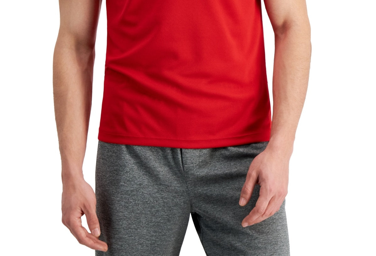 Camiseta masculina ID Ideology Birdseye Mesh com decote em V, vermelha, tamanho médio