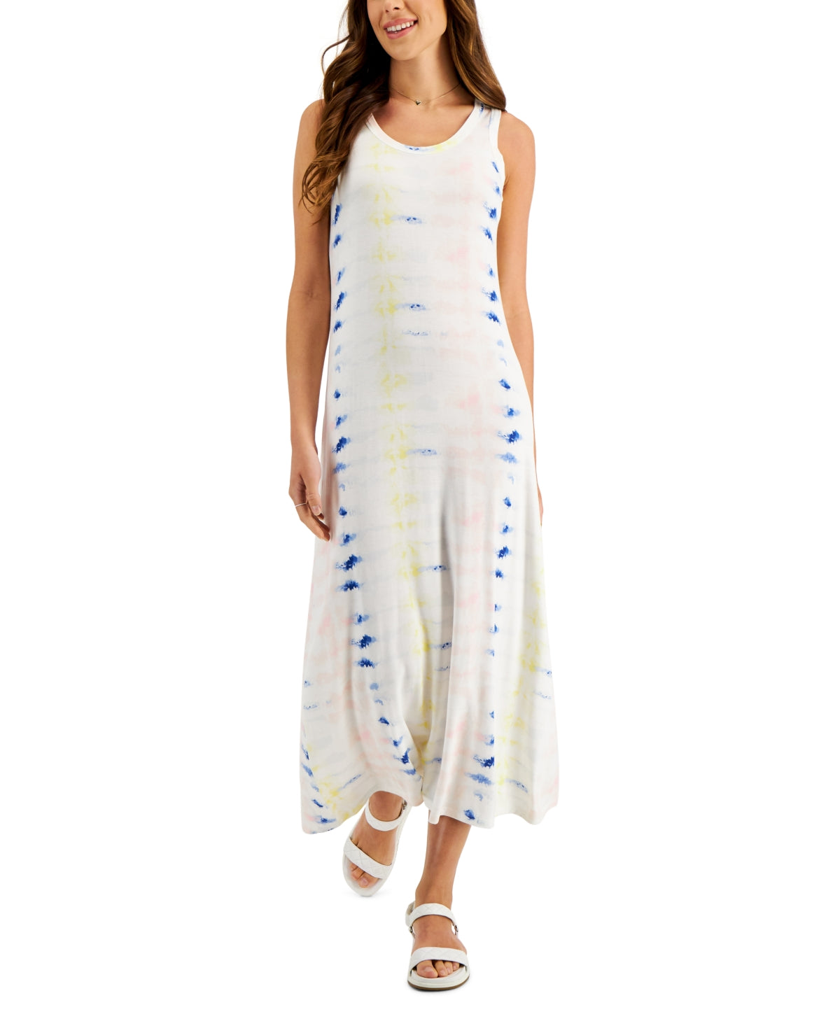 Vestido longo tie-dye feminino Style &amp; Co, branco, tamanho pequeno, médio