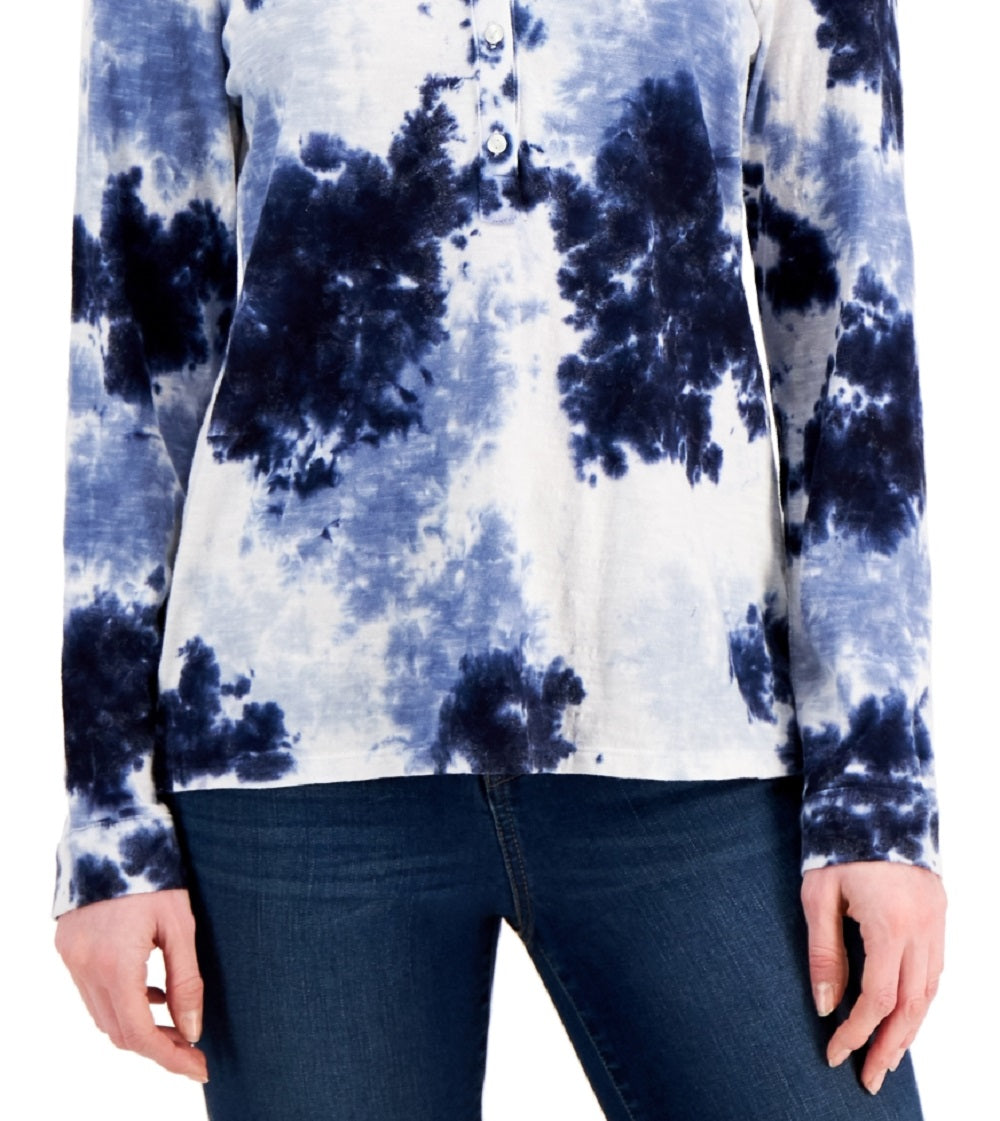 Top feminino de algodão tingido estilo &amp; co, azul, tamanho pequeno médio