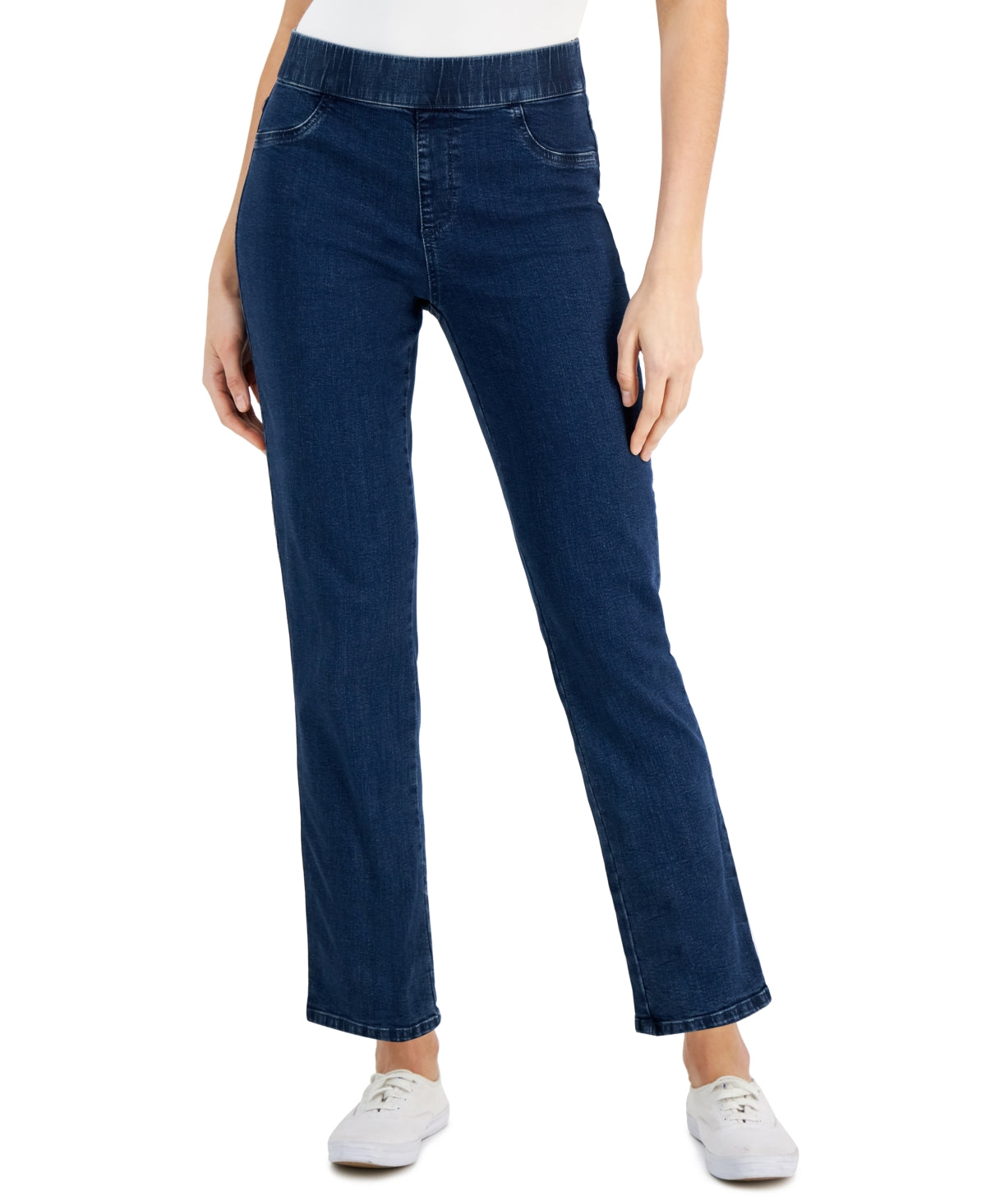 Calça jeans feminina Karen Scott Chambray Pull On Azul Tamanho Grande