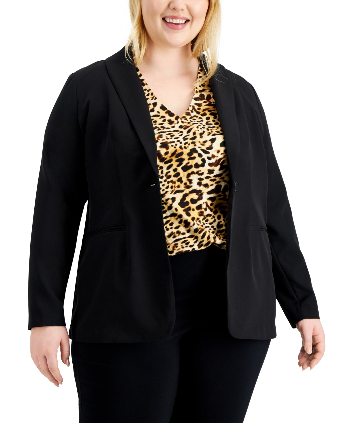 Blazer feminino Alfani com gola xale, preto, tamanho 3X