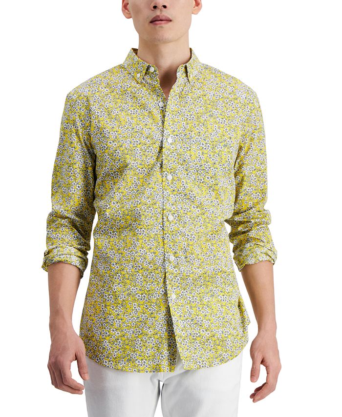 Camisa Masculina Estampada Floral Club Room Amarela Tamanho Médio