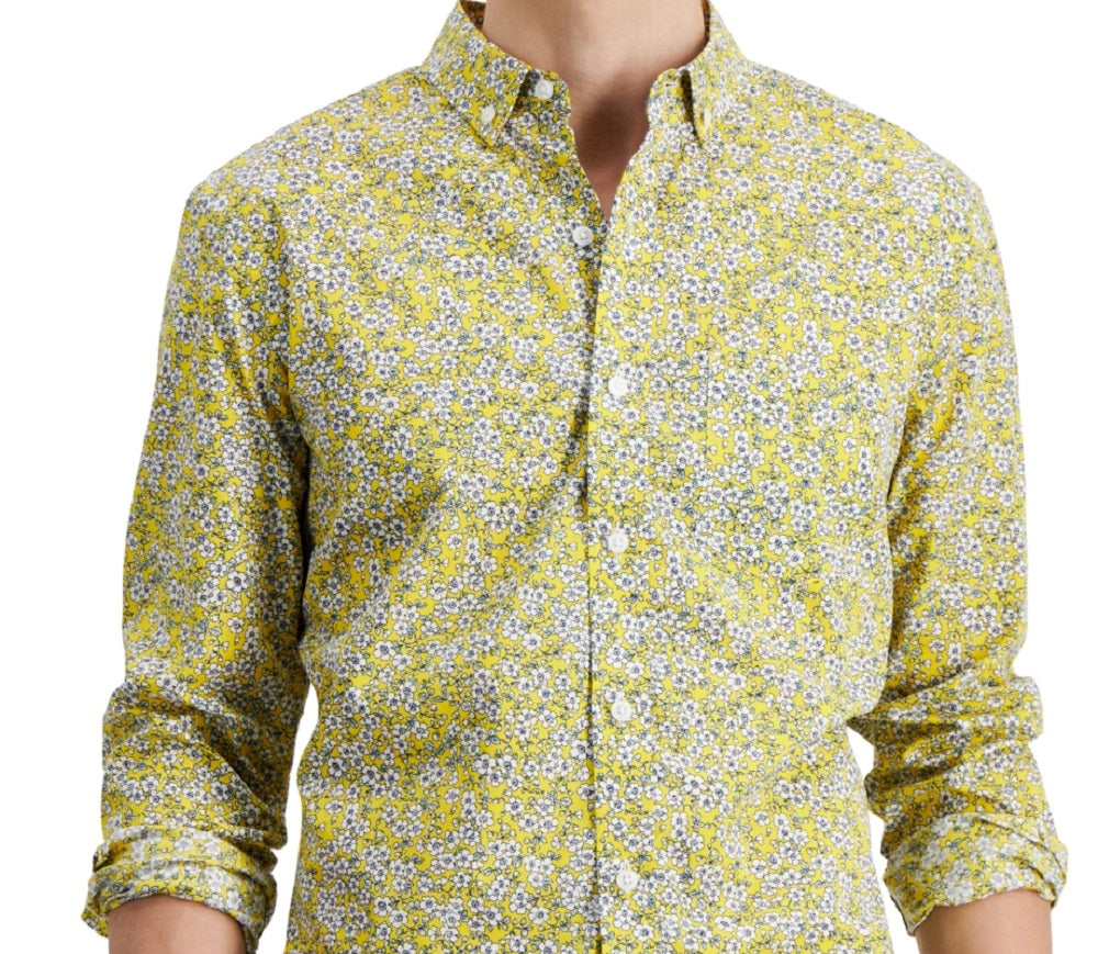 Camisa Masculina Estampada Floral Club Room Amarela Tamanho Médio