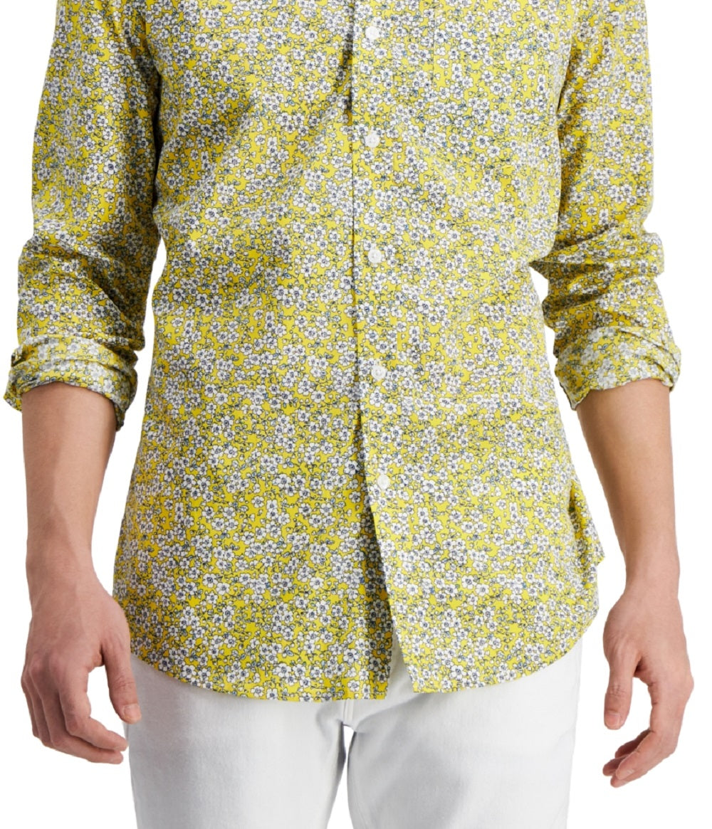 Camisa Masculina Estampada Floral Club Room Amarela Tamanho Médio