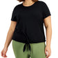 Camiseta feminina ID Ideology com amarração frontal, preta, tamanho 3X