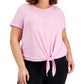 Camiseta feminina ID Ideology com amarração frontal, rosa, tamanho 3X