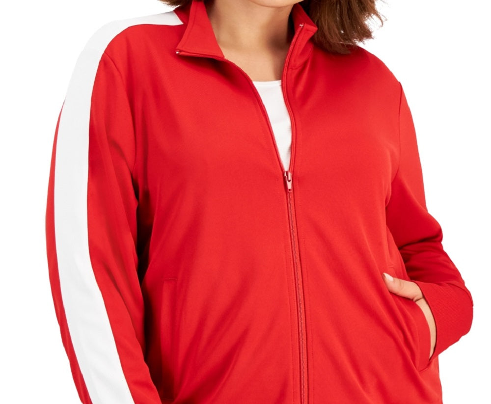 Jaqueta de tricô listrada lateral feminina ID Ideology vermelha tamanho 2X