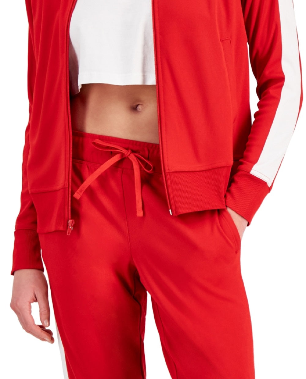 ID Ideology Jaqueta de corrida feminina com zíper e manga listrada, vermelha