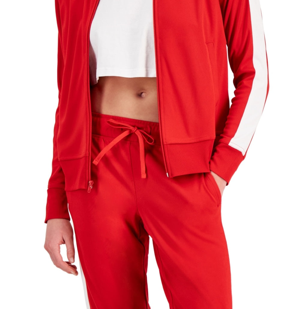 ID Ideology Jaqueta de corrida feminina com zíper e manga listrada, vermelha, tamanho grande