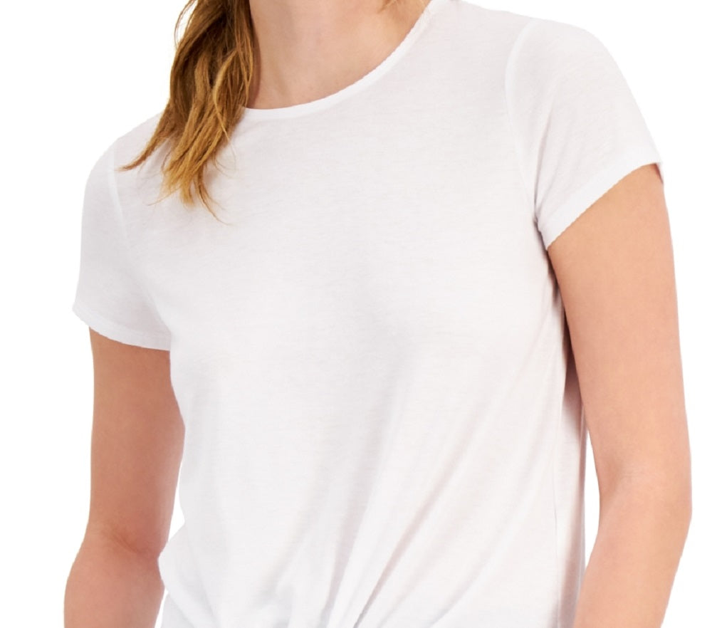 Camiseta feminina ID Ideology com nó frontal, branca, tamanho pequeno