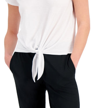 Camiseta feminina ID Ideology com nó frontal, branca, tamanho pequeno