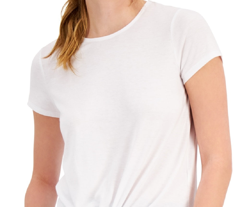 Camiseta feminina ID Ideology com nó frontal, branca, tamanho médio