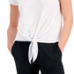Camiseta feminina ID Ideology com nó frontal, branca, tamanho grande