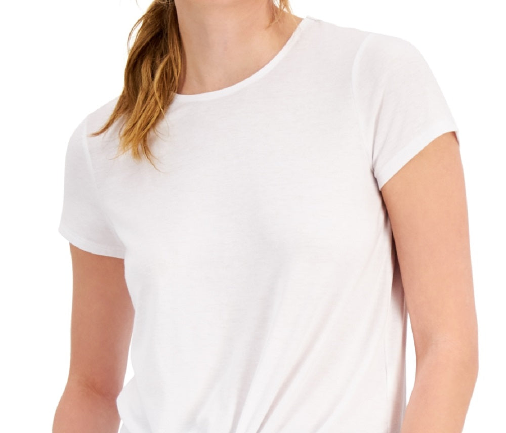 Camiseta feminina ID Ideology com nó frontal, branca, tamanho XX-G