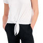 Camiseta feminina ID Ideology com nó frontal, branca, tamanho XX-G