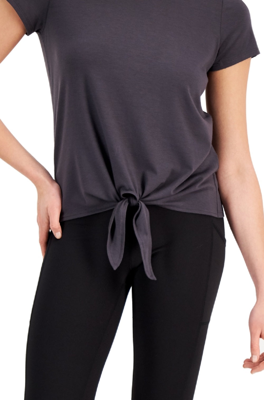 Camiseta feminina ID Ideology com nó frontal, cinza, tamanho pequeno