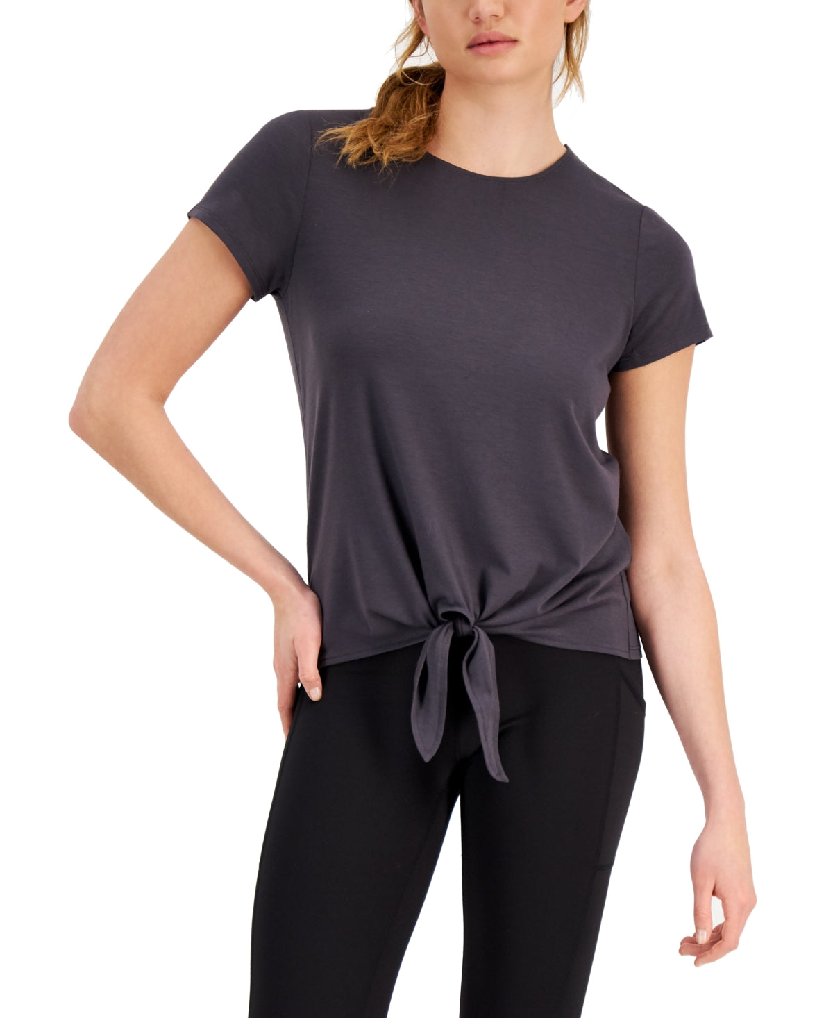 Camiseta feminina ID Ideology com nó frontal, cinza, tamanho extragrande