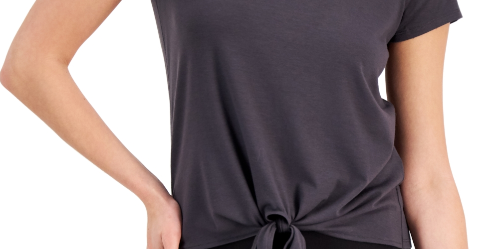 Camiseta feminina ID Ideology com nó frontal, cinza, tamanho extragrande